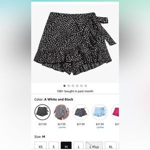 Women's Boho Floral Print Elastic Waist Ruffle Wrap Tie Skort.